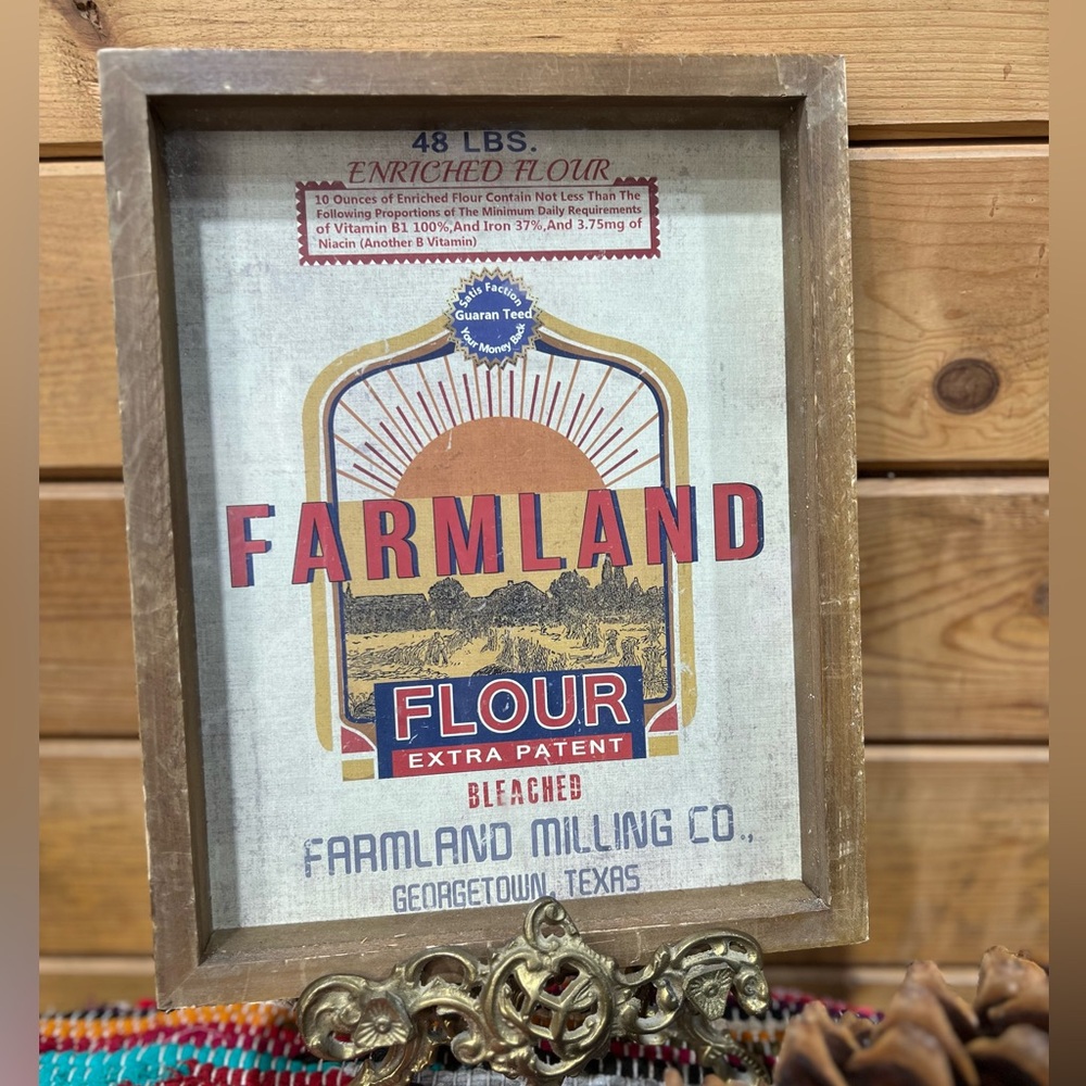 Vintage Inspired Farmland Flour Framed Print – Farmhouse Kitchen Wall Art